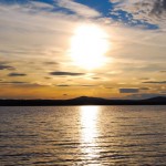 Midnight sun in Torne River near the Icehotel